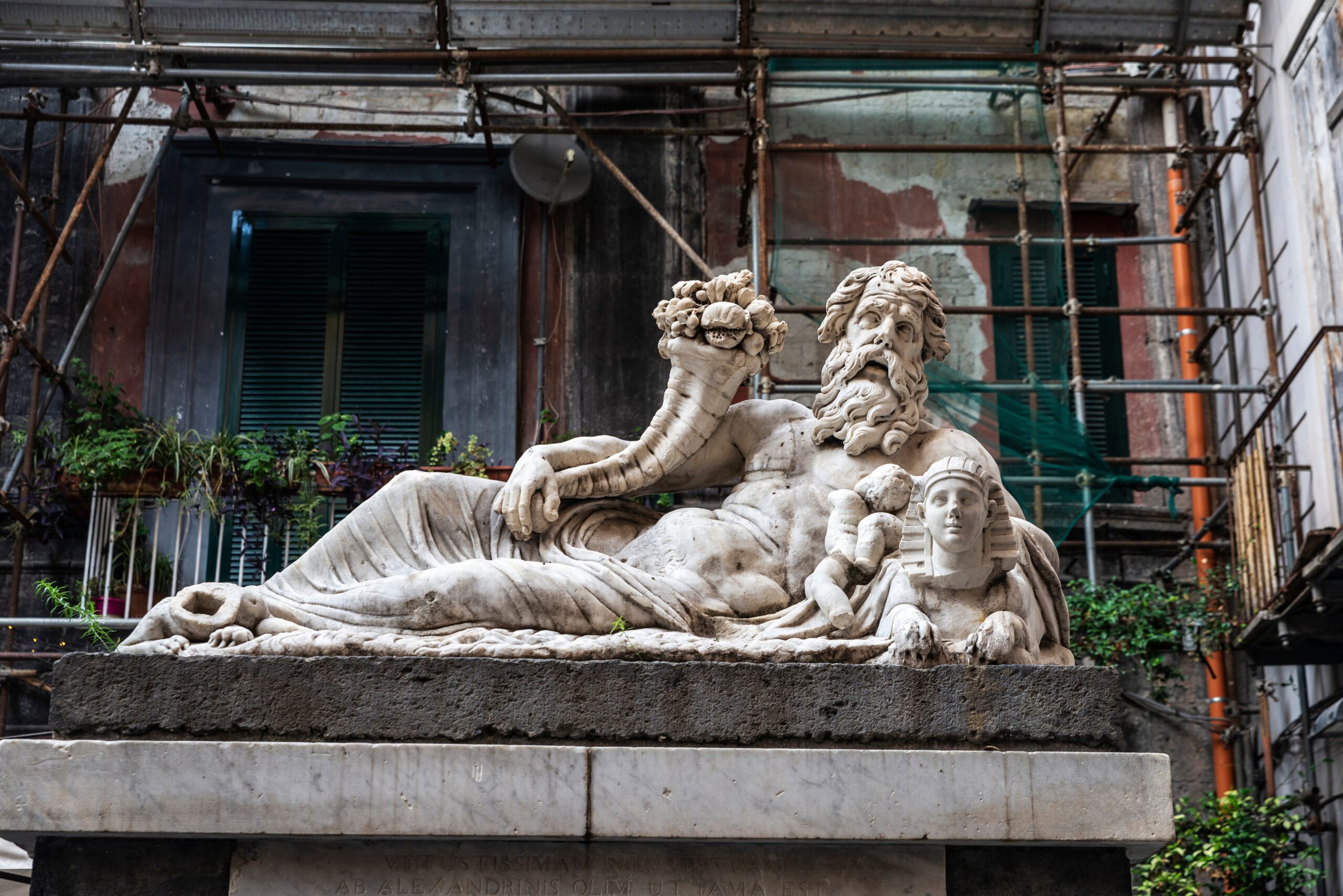 The statue of the river god Nile by Spaccanapoli in Naples