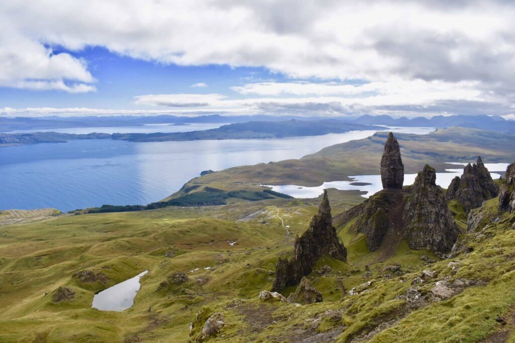 The Old Man of Storr rock pinnacle on the Trotternish peninsula north of Portree