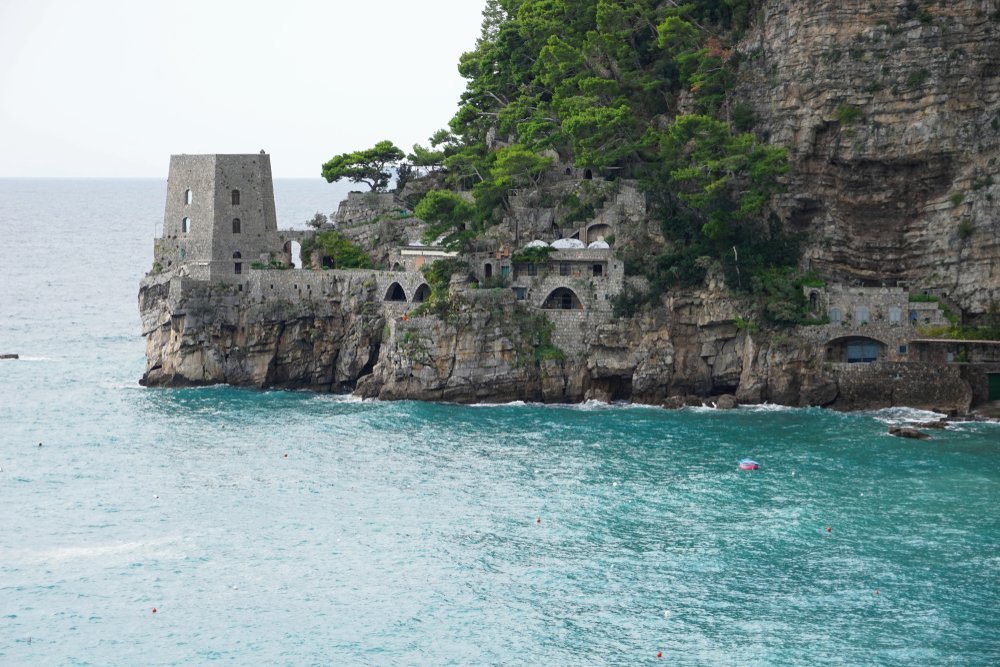 The old watchtower on the cliff at Fornillo in Positano