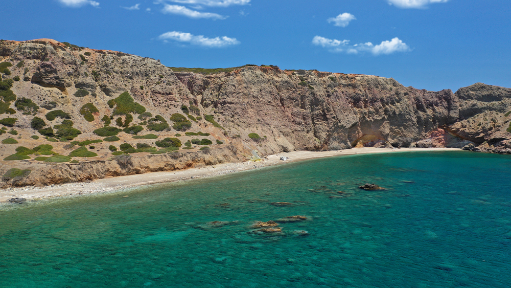 The coloured volcanic cliffs by the beach at Paleochori