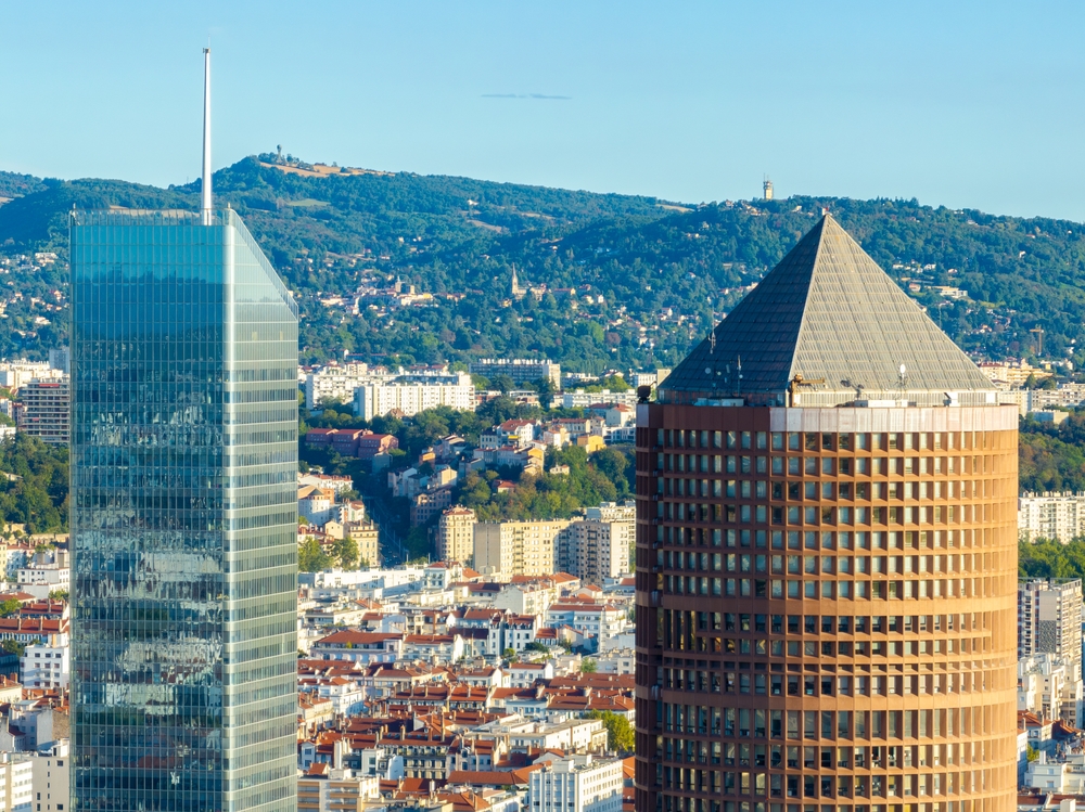 The Part-Dieu towers in Lyon seen from Fourvière