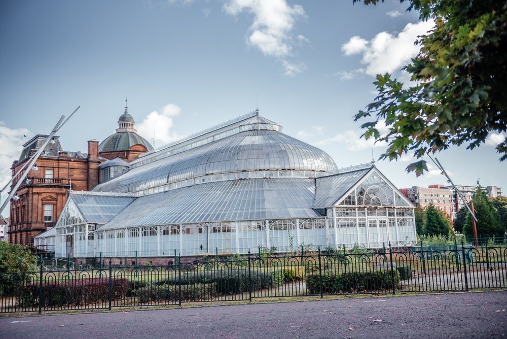 The People's Palace and the Winter Gardens glasshouse in Glasgow Green park