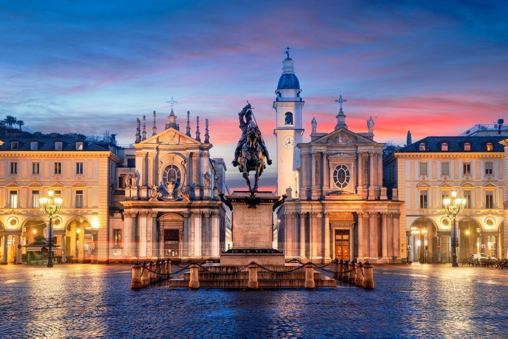 Piazza San Carlo in the centre of Turin in the evening light