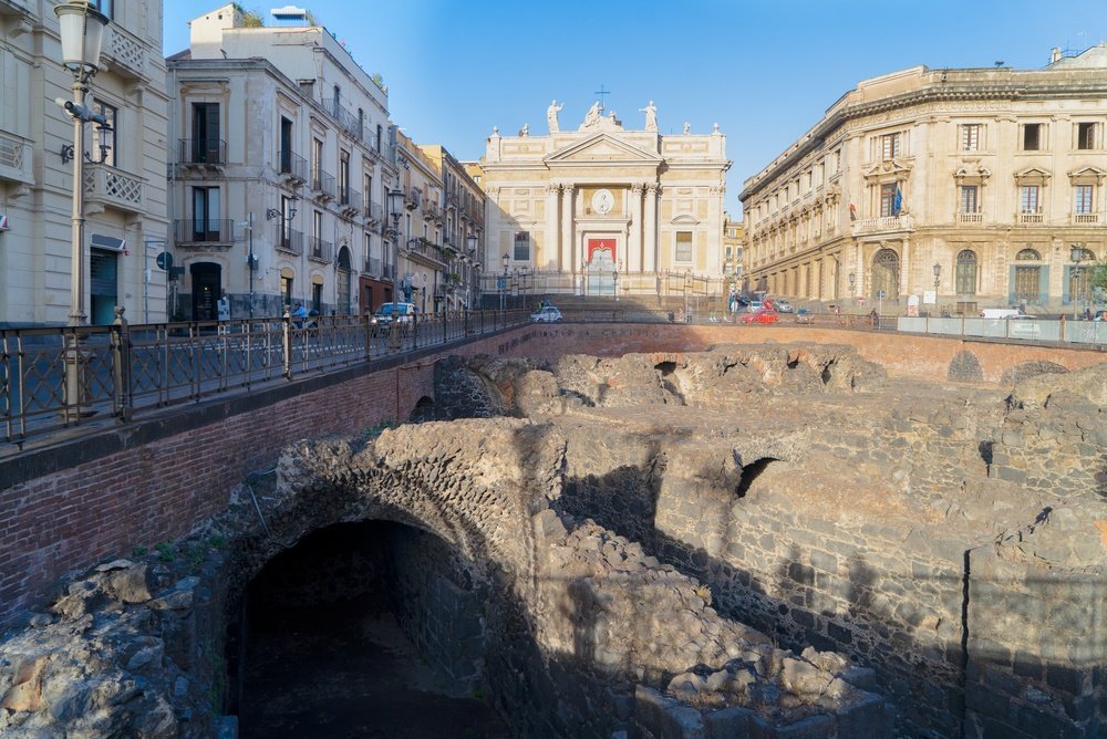 Piazza Stesicoro with the Roman amphitheatre in Catania