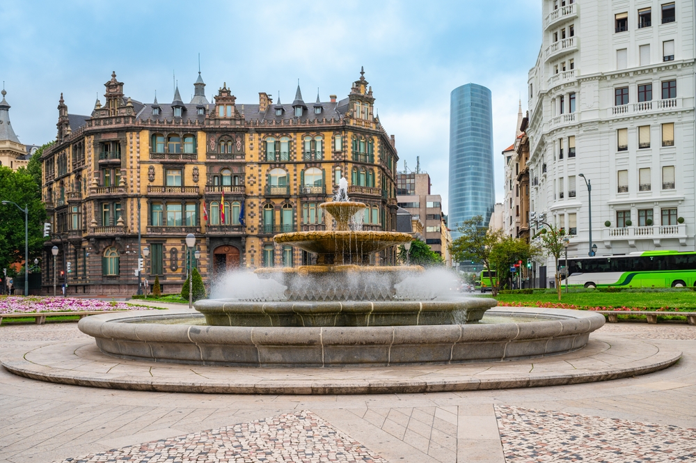 The fountain on Plaza Moyua in Abando, Bilbao