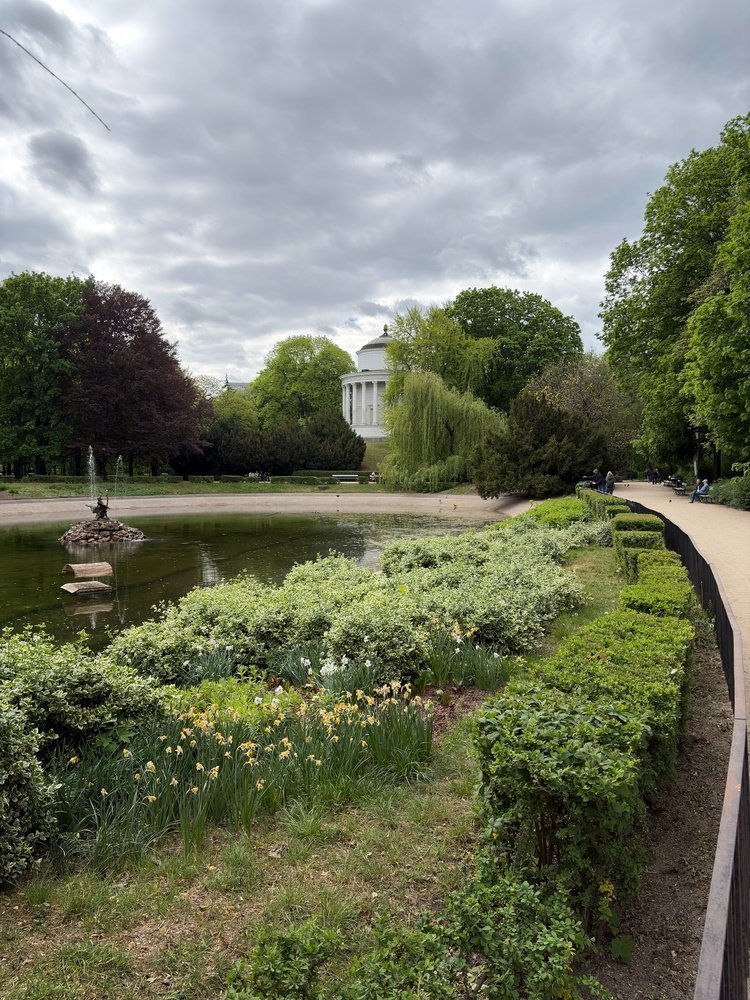 The pond and water tower in the Saxon Garden in Warsaw