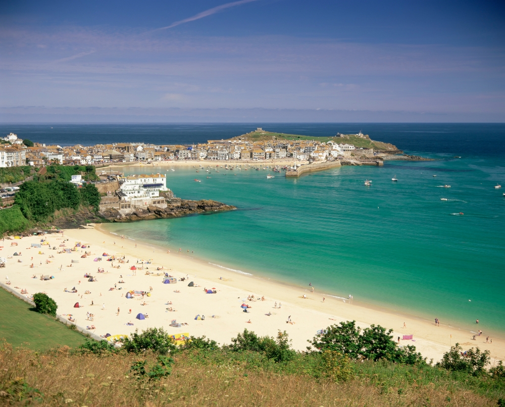 Porthminster Beach and the harbour in St Ives, Cornwall