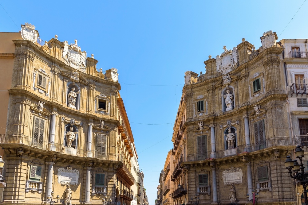 The Baroque façades at Quattro Canti in Palermo