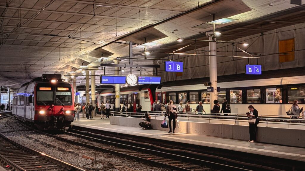 The railway station beneath the Airport Center at Zurich Airport