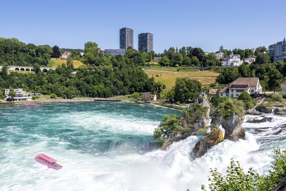 The Rhine Falls at Schaffhausen, Europe's largest waterfall