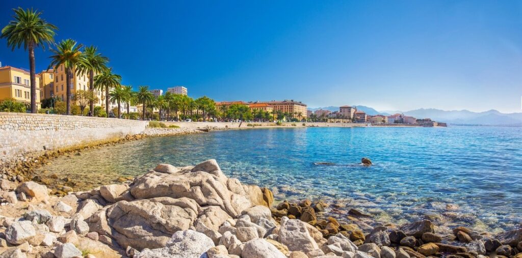 Rocks and clear water on the coast at Ajaccio in Corsica