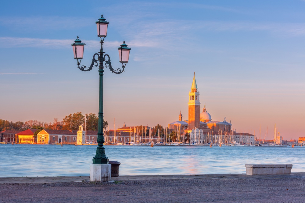 The island of San Giorgio Maggiore and its church seen from the waterfront in Venice