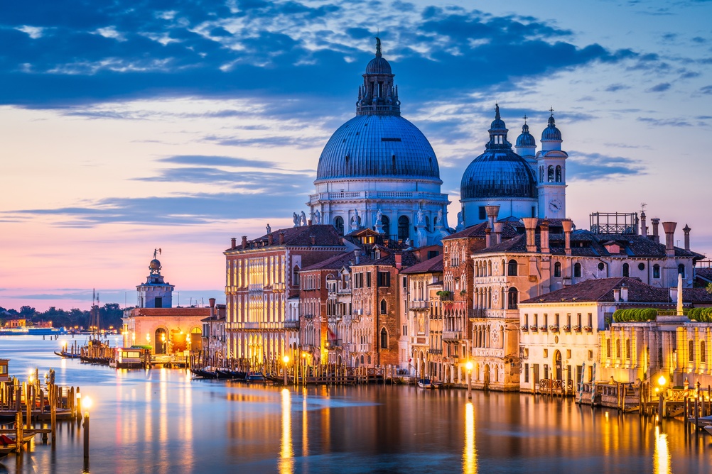 Santa Maria della Salute on the Grand Canal in Venice at dusk