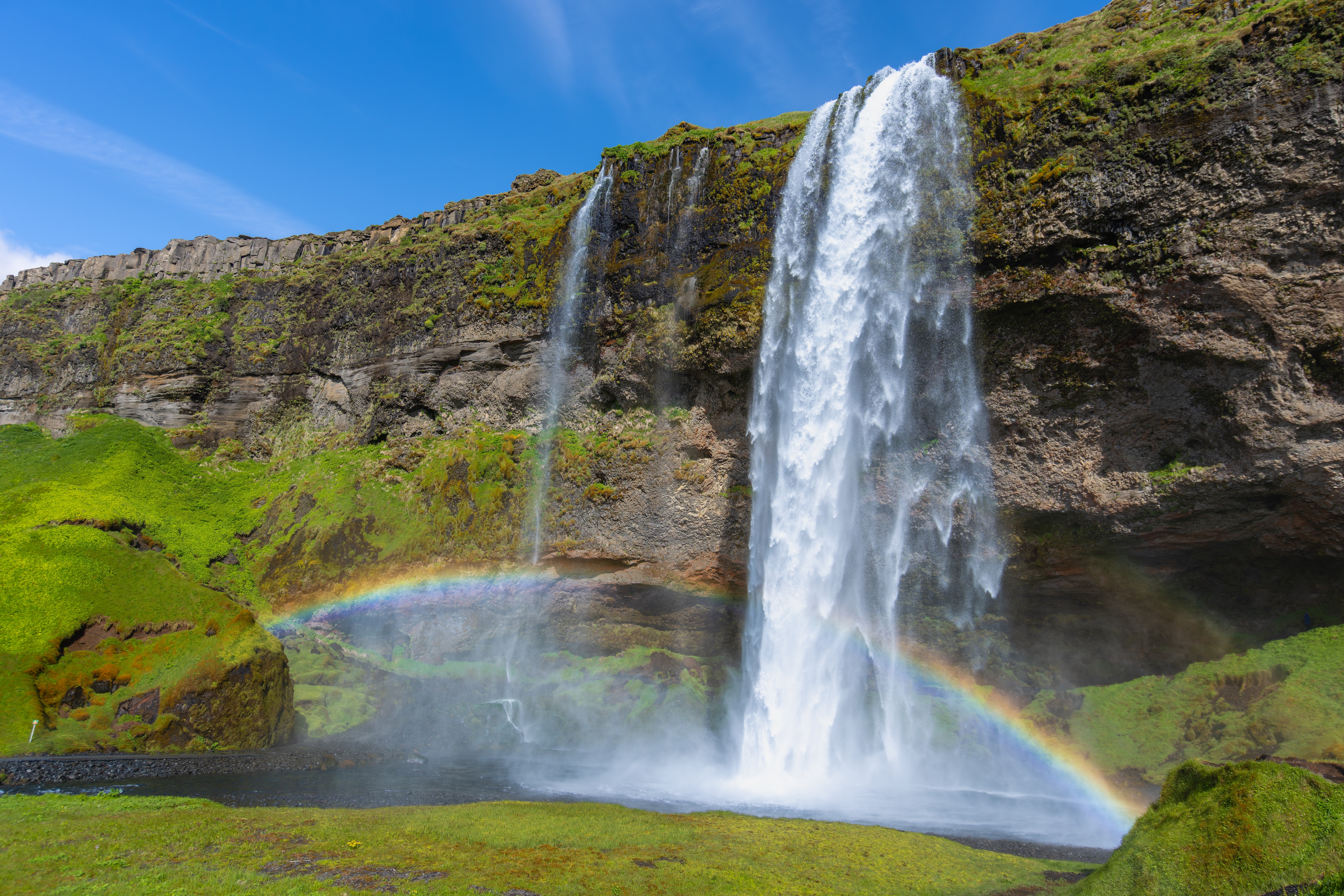 Seljalandsfoss with a rainbow