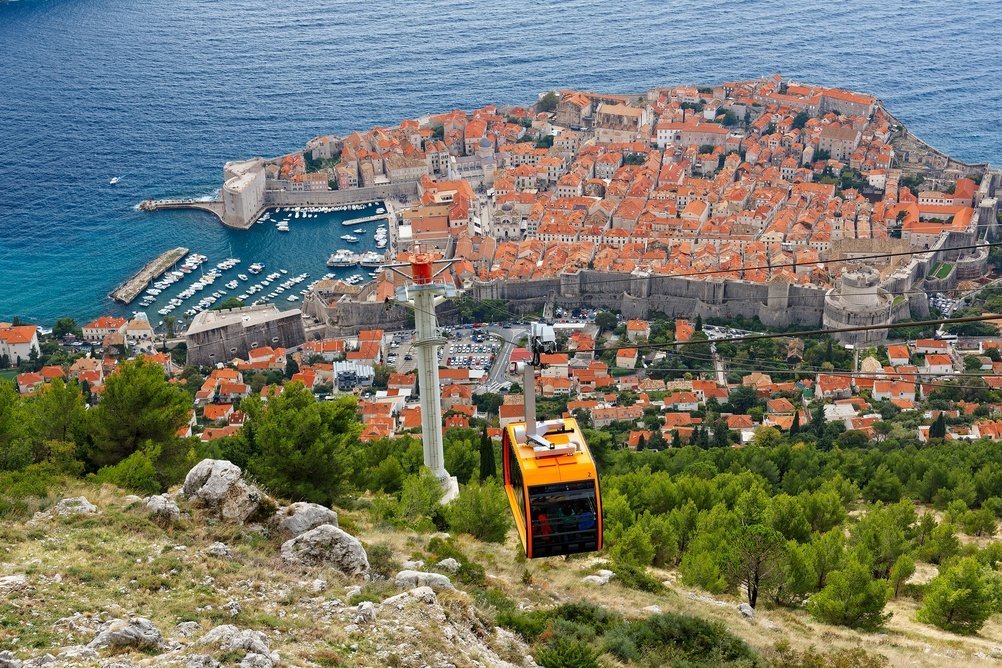 The Srđ cable car climbing above Dubrovnik's Old Town