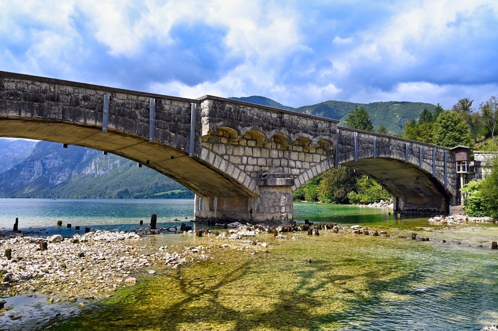 The stone bridge in Ribčev Laz by Lake Bohinj in Triglav National Park