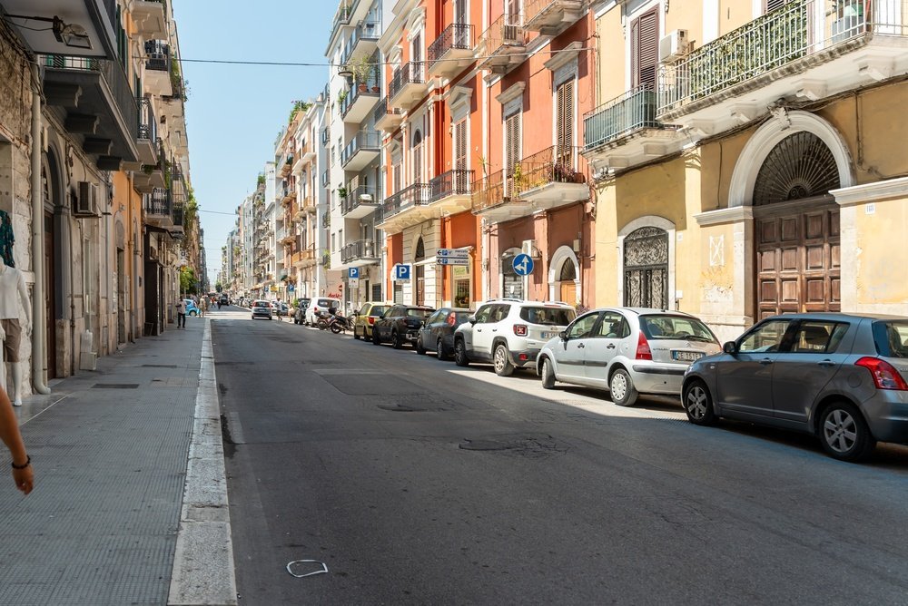 Street with colourful façades and balconies in the Murat district of Bari