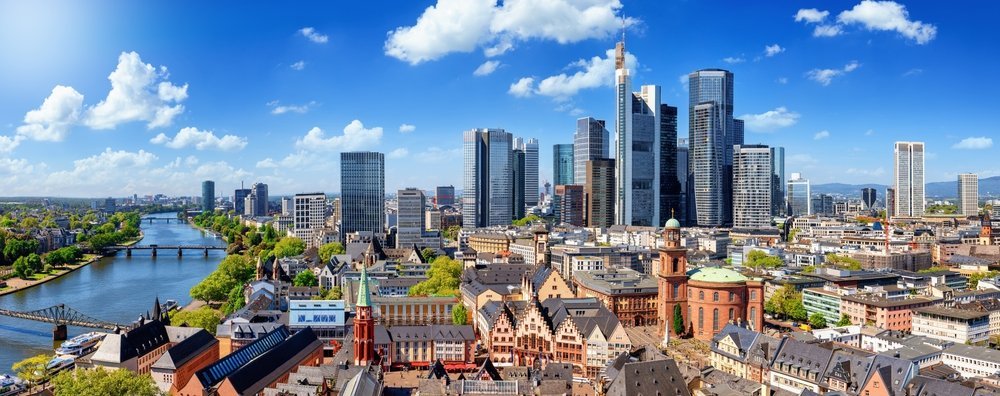Frankfurt skyline with the Old Town, the River Main and the skyscrapers of the banking district