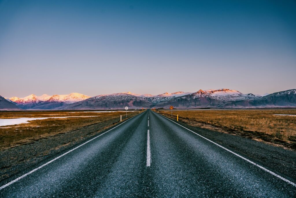 The Ring Road on the south coast of Iceland with mountains and glaciers