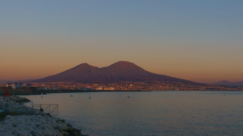 Vesuvius above Naples in golden evening light