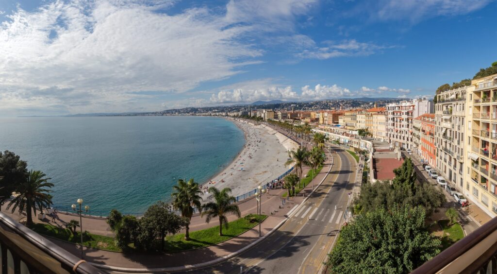 The Promenade des Anglais and the beach in Nice seen from the Colline du Château