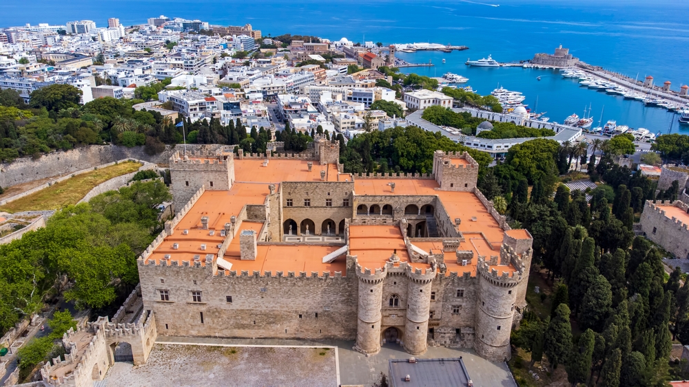 Aerial view of the Old Town in Rhodes Town with the Palace of the Grand Master