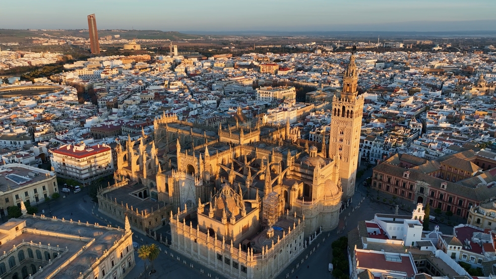 Aerial view of central Seville at sunrise
