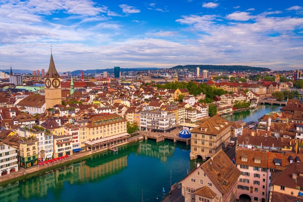 Zurich's Old Town along the River Limmat, with the Grossmünster and Fraumünster