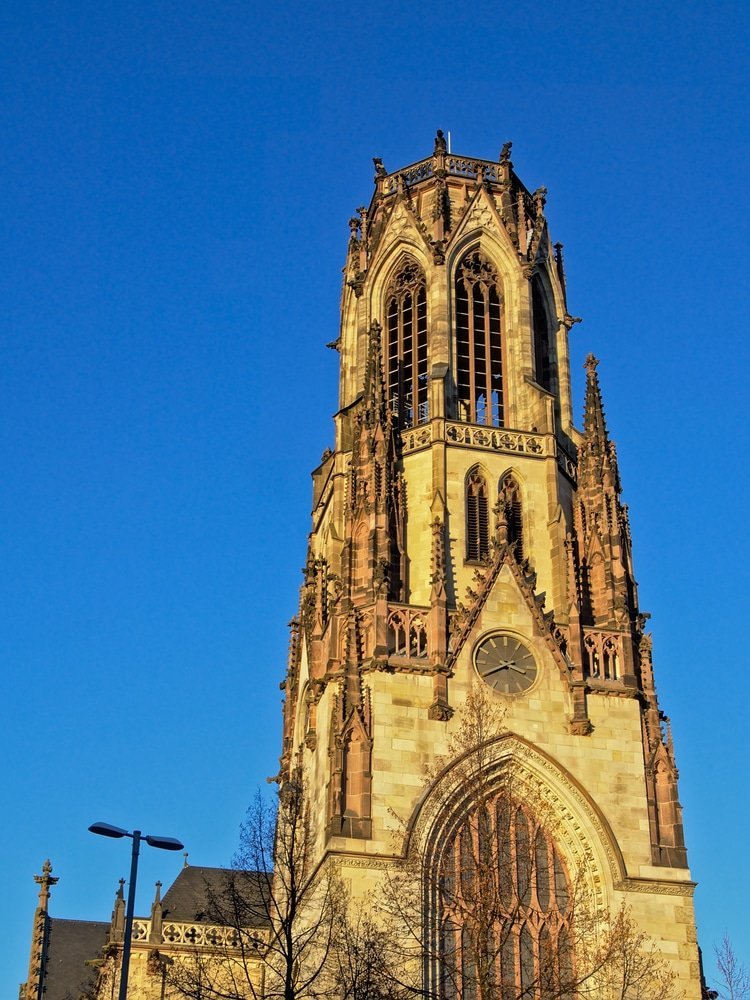 The tower of the neo-Gothic Agneskirche in Agnesviertel, Cologne
