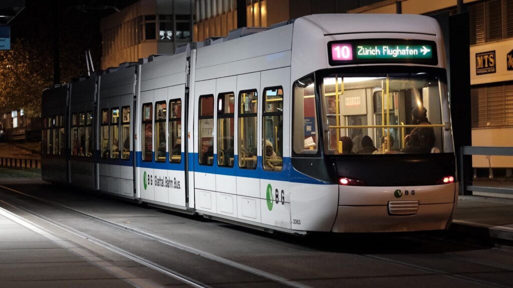 Tram line 10 at the stop at Zurich Airport