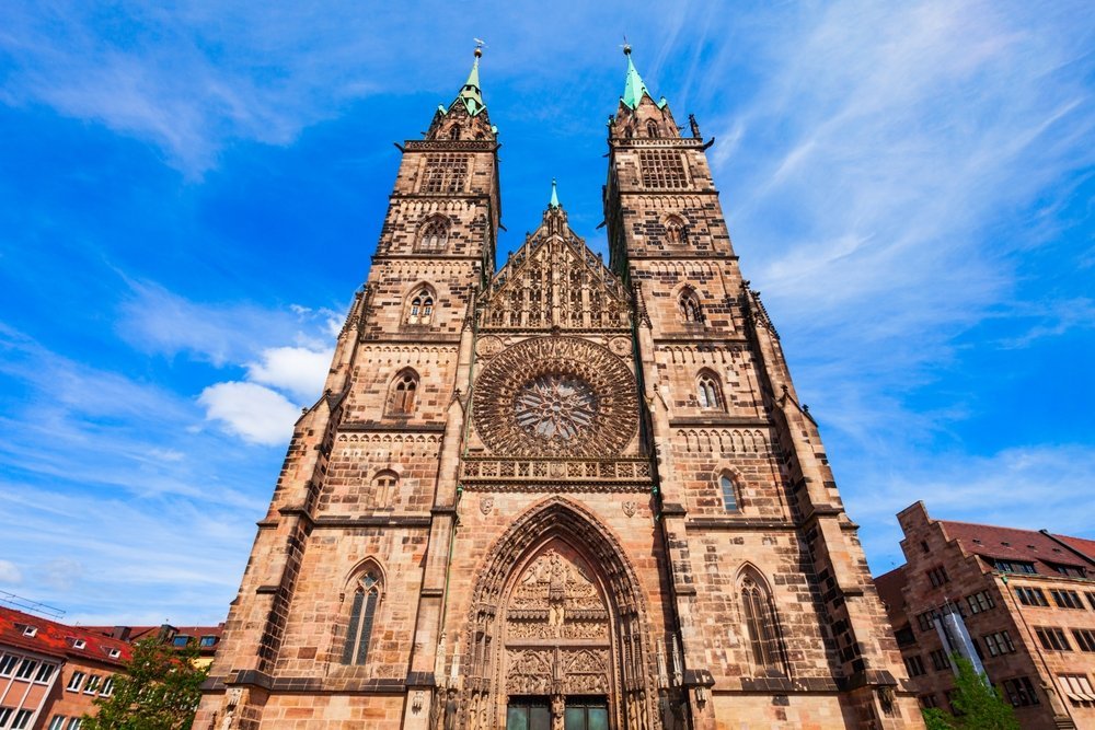 The twin-towered Gothic Lorenzkirche in Lorenz in Nuremberg's Old Town