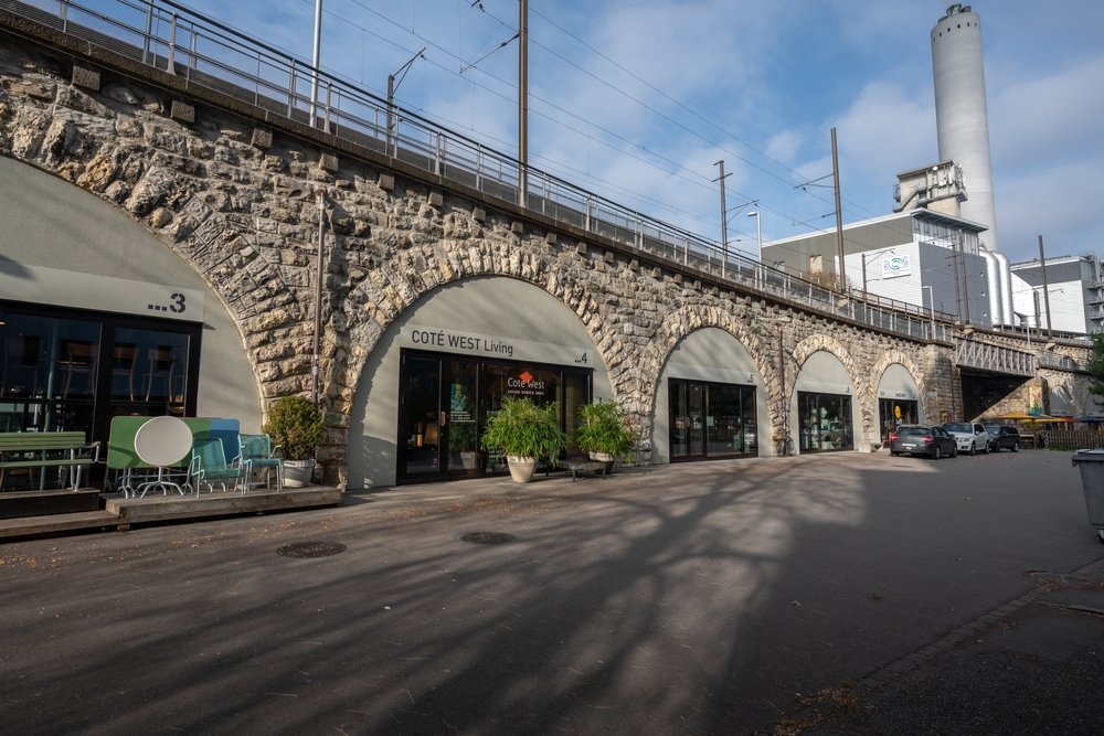 Im Viadukt with shops beneath the railway arches in Zürich West