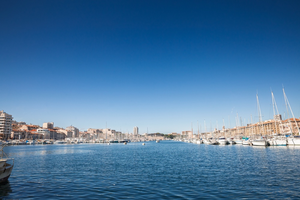 The Vieux-Port in Marseille with sailing boats and yachts along the waterfront