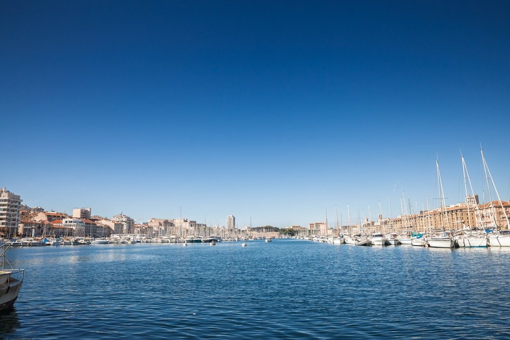 The Vieux-Port in Marseille with sailing boats along the waterfront