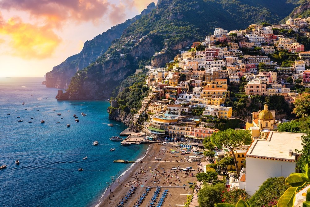View over Positano from the upper part of town near Via Cristoforo Colombo