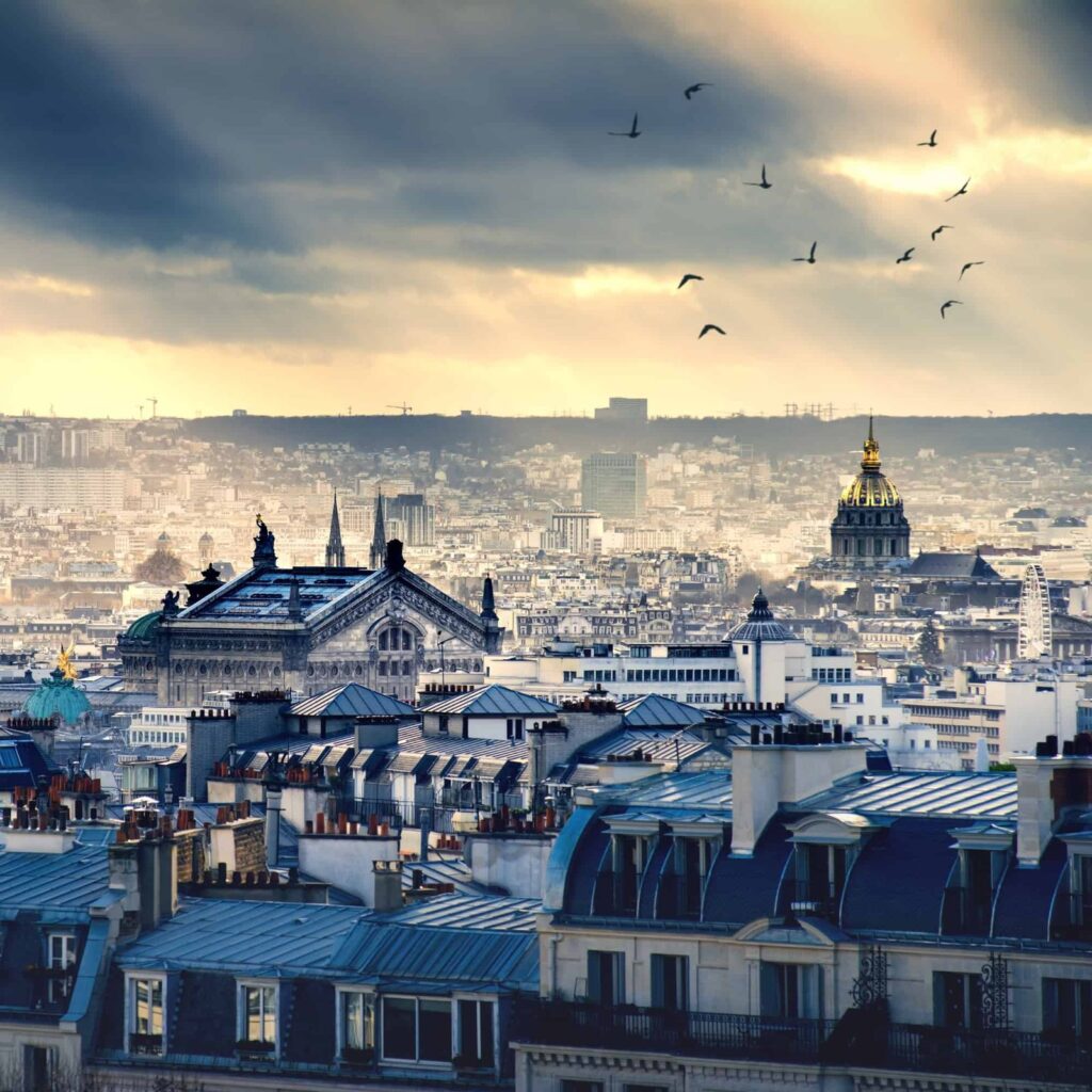 View over the rooftops of Paris with the golden dome of Les Invalides