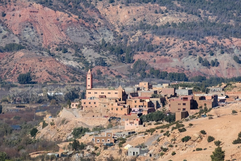 The village of Imlil in the valley in the Atlas Mountains in Morocco