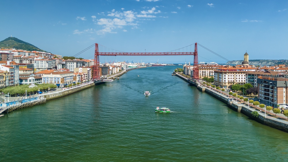 Aerial view of the Vizcaya Bridge, Puente Bizkaia, at Getxo