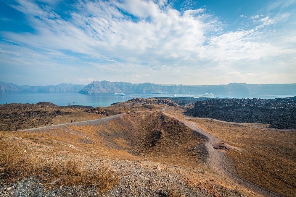 the volcanic island of Nea Kameni in the caldera