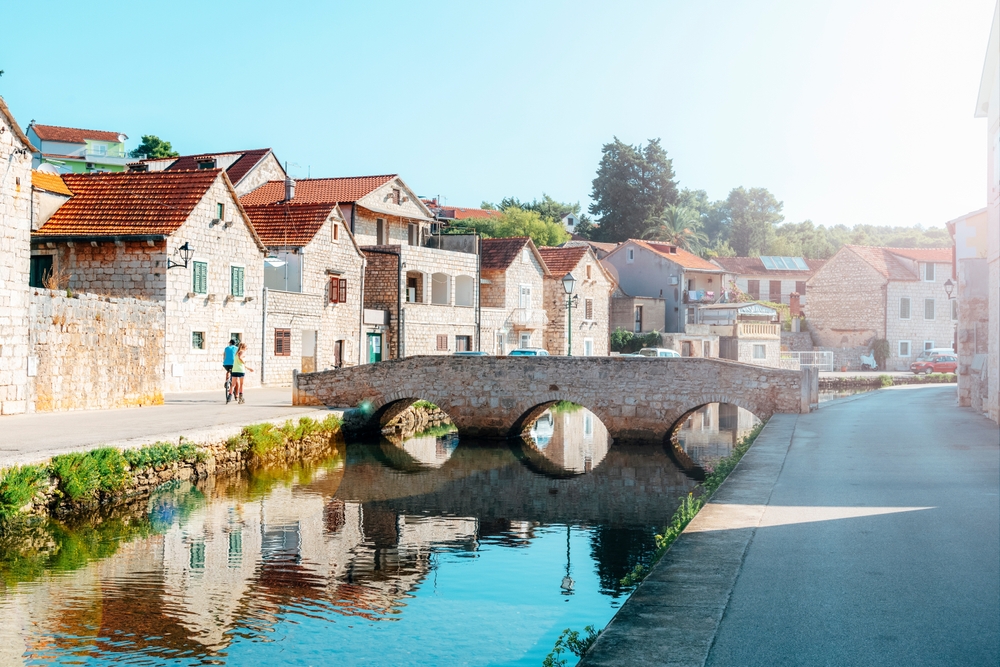 Stone bridge over the canal in Vrboska on Hvar