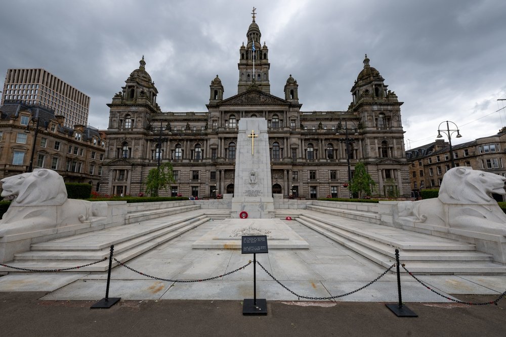 The war memorial on George Square in front of the City Chambers in Glasgow