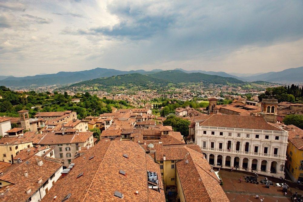 Aerial photo of Città Alta in Bergamo