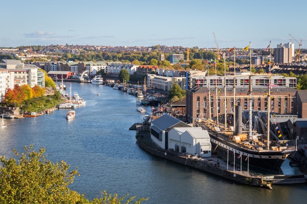 The waterfront in Bristol with Harbourside and the SS Great Britain