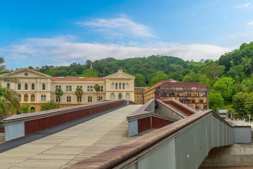 The Pedro Arrupe footbridge and the University of Deusto in Bilbao