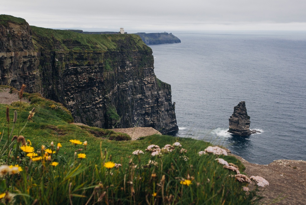 The Cliffs of Moher and the jagged coastline in Ireland