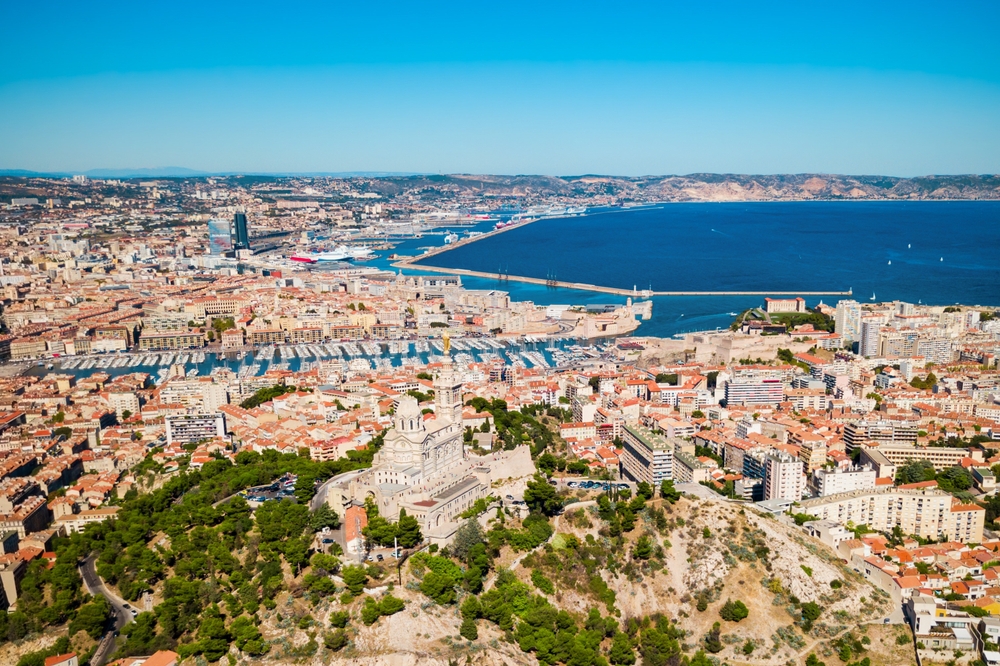 Aerial panoramic view over Marseille
