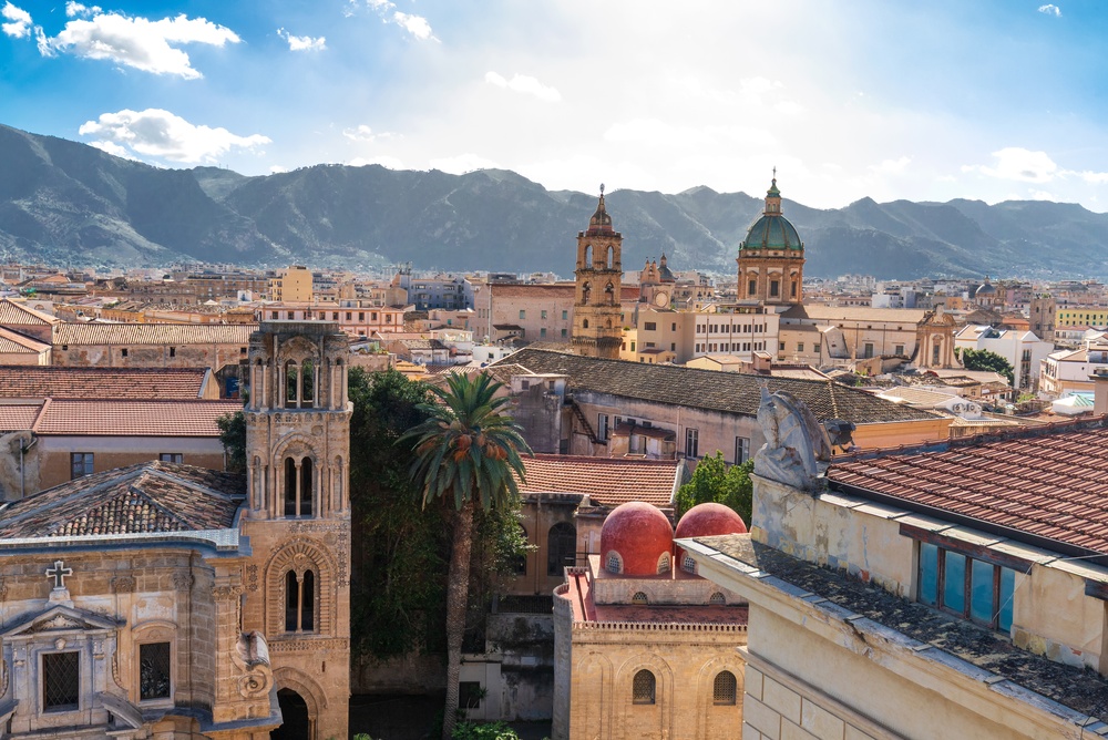 Palermo with historic churches and mountains in the background
