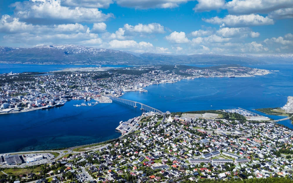 Panoramic view over Tromsø from the Storsteinen mountain