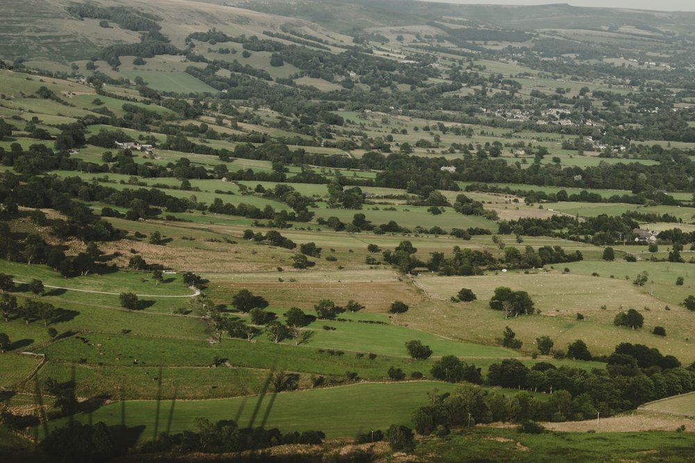 Where to stay in the Peak District: view from the top of Mam Tor over the Hope Valley